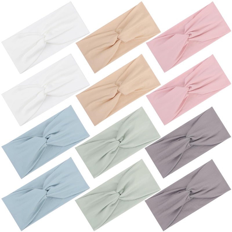 12 Pcs Stretchy Headbands for Women Absorbed Sport Headband Soft Twist Knotted Hairbands for Daily Life Yoga Workout Light Morandi